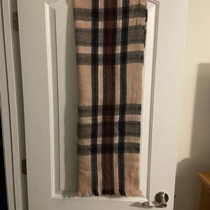 Oversized Plaid Scarf with Pink and Black Accents